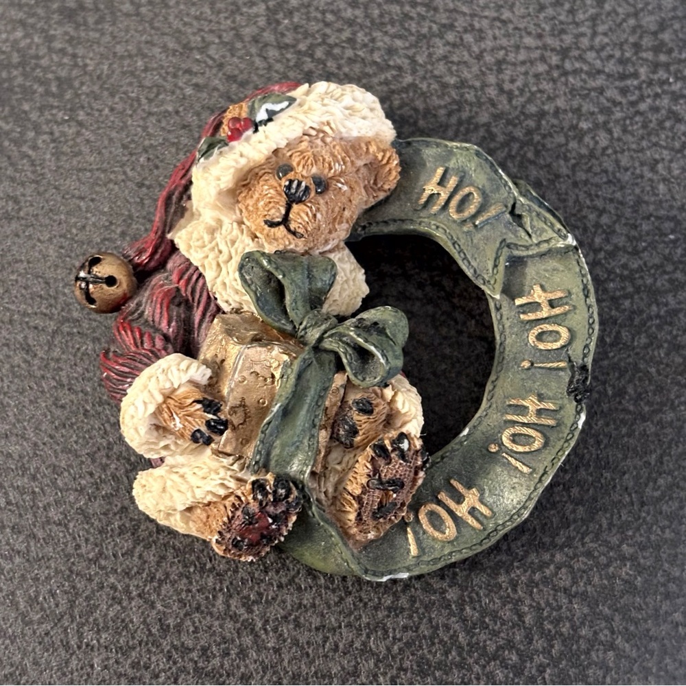 Vintage Boyds Bears Festive Brooch with Green and Red Accents